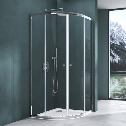 Mai & Mai Duschkabine 100x100 viertelkreis dusche | Duschabtrennung mit 2 Schiebetüren 6mm ESG-Sicherheitsglas Nano-Beschichtung Ravenna32K