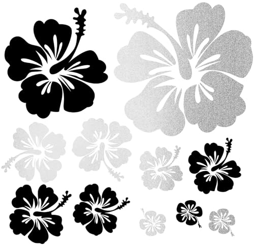 Finest Folia Dekoaufkleber Hibiskus Blumen Ranken Home Deko Aufkleber Dekoration Sticker Auto Bus Wohnmobil Motorrad Tür wetterfest selbstklebend (Silber Schwarz, K166 Set L)