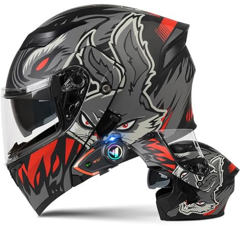 Motorradhelm mit Bluetooth Klapphelm Doppelvisier Modularer Helm ECE Zertifiziert Integralhelm mit Mikrofon für Automatische Reaktion Intercom Sturzhelm für Erwachsene Damen Herren