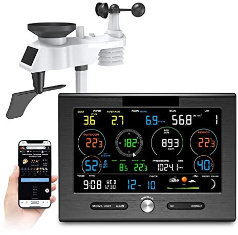 Station météo professionnelle, 0371 Station météo WiFi Capteur extérieur Prévisions météo Détecteur de base Intérieur AQI PM2.5 PM10 Moniteur Co2 Facile à configurer et à lire les données