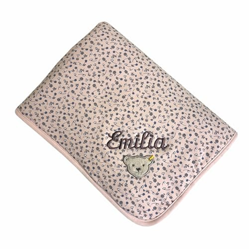 natuco.de Babydecke mit Blümchenprint mit Ihrem Wunsch-Namen Bestickt rosa pink 90 cm x 60 cm als Namensdecke personalisierte Krabbeldecke