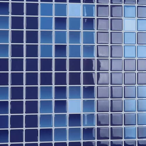 CRE8TIVE Azulejos Adhesivos Mosaico Azul 3d Baldosas Adhesivas Pared Cuadrado Autoadhesivo Azulejos Adhesivos Baño Impermeable Baldosas Adhesivas Pared Cocina Lavadero Chimenea 4 Piezas 30.5 x 30.5cm