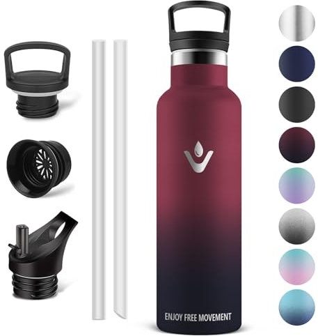 Vikaster isolierflasche, Thermosflasche 750ml, BPA-frei Trinkflasche, Thermosflasche mit Strohhalm, Trinkflaschee für Schule, Sport, Fahrrad, Camping, Fitness, Outdoor