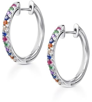 Amberta Lumini Kvinnor 925 Sterling Silver Regnbåge Creoler: Silver Färgglad Kristall Creoler 20 mm