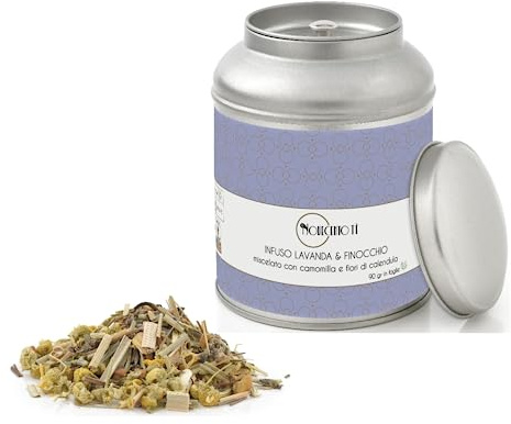 Novecento Tè® | Infuso Rilassante Lavanda e Finocchio | Tisana Lavanda, Finocchio, Calendula in Foglie - 90 Gr | Infuso Relax Erbe per la Sera Senza Caffeina