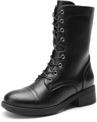 DREAM PAIRS Women's Waterproof Mid Calf Boots Lace-Up Stylish Combat Boots Lightweight Non-Slip Daily Ankle Booties with Fashion and Cool Ladies' Style,Size 5,Black,SDMB2401W