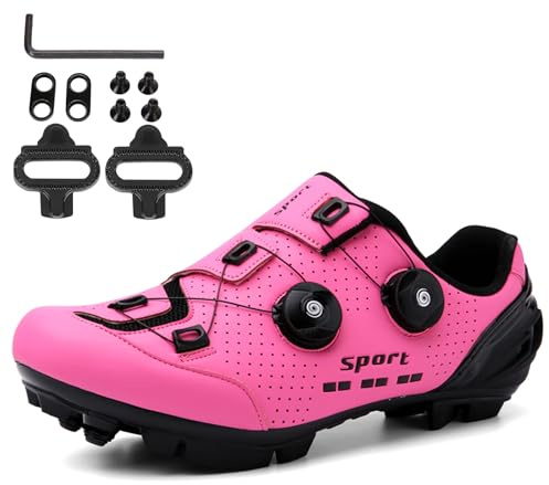 NGARY Fahrradschuhe MTB Damen, Radsportschuhe Atmungsaktive Mountainbike Schuhe kompatibel mit SPD 2 Schrauben mit Cleats Outdoor-Radschuhe