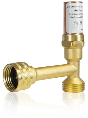 GUOFIS Water Hammer Arrestor,3/4 Inch Swivel FHT x 3/4 Inch MHT Tee Stainless Steel Water Arrestor for Washing Machine Connection(1PACK, Tee Copper Arrestor)(HAMMER014)