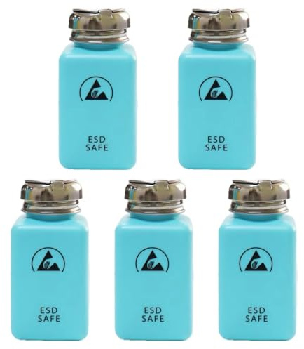 Lot de 5 flacons de solvant ESD de 200 ml | Flacon carré antistatique | Pompe distributeur de liquide en acier inoxydable pour frotter l'alcool/vernis à ongles Distributeur de démaquillant