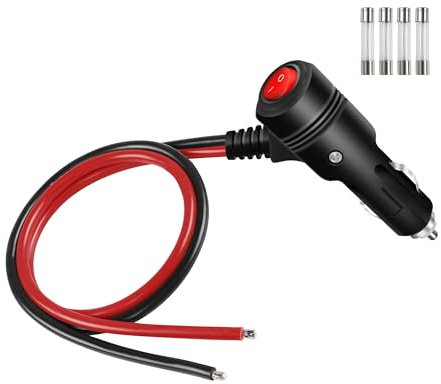 GELRHONR 12Volt Ersatz Zigarettenanzünder Stecker Kabel, Motorrad LKW Auto Zigarettenanzünder Stecker mit Schalter, 16AWG KFZ-Zigarettenanzünder Stromversorgung Kordel mit 15A Sicherung (0.6M/2Ft)
