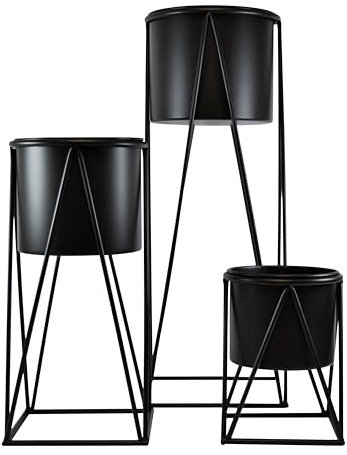 Spetebo Lot de 3 supports de plantes en métal noir - 70/47/26 cm - Tabouret à fleurs avec pot amovible - Escalier de fleurs - Support de pot de fleurs moderne