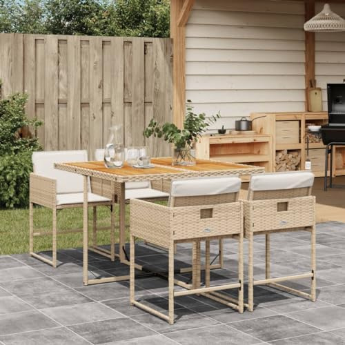 Willood 5-TLG. Garten-Essgruppe mit Kissen Beige Poly Rattan,Gartenmöbelsets für Outdoor Gärten Balkon Lounge