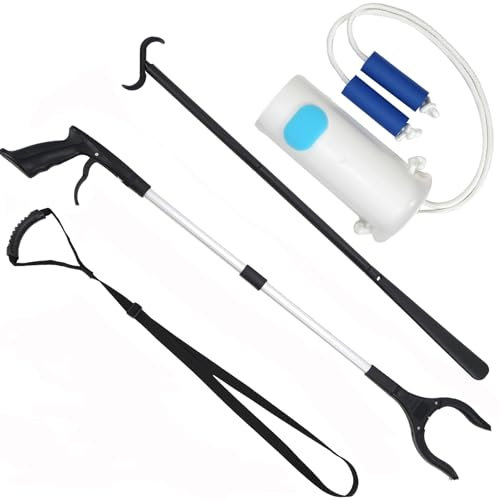 QILICZ Knie Hüft-Op Reha Sets, 4 Stück Anziehhilfen - Faltbare Greifer 80cm Greifzange, Schuhlöffel 3-in-1 Schuhanziehe, Anziehhilfen-Stock, Sockenanziehhilfe, Beinhebergurt mit Handgriff