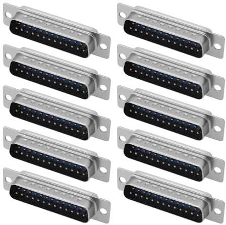 eMagTech 10 Stück 25-poliger D-Sub-Stecker Stecker DB25 Zweireihig D-Typ Lötdraht-Anschlussklemme Breakout für die Leiterplattenmontage Mechanische Ausrüstung CNC Computer