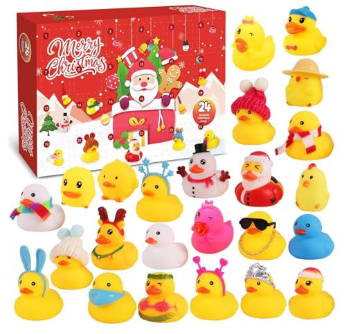 24 Stück Adventskalender 2025 Weihnachts Gummienten - Niedliche Sortierte Gummienten Für Kinder Badeenten Badespielzeug Weihnachtsenten Dekorationen Für Weihnachtsfeier Strumpffüller Baby