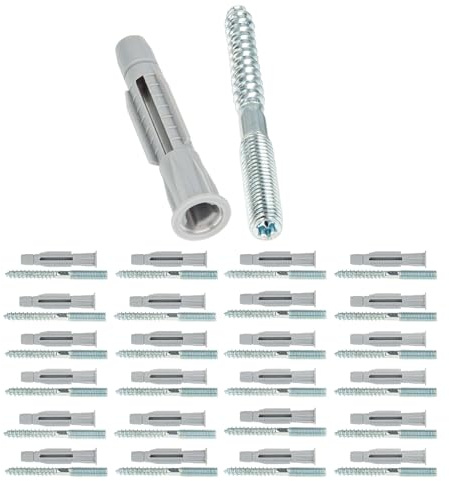 tecuro Stockschraube, Schraube zum Befestigen von Rohrschellen/Kabelkanälen/Regalen uvm., Metrischer Bolzen und Holzschraube M 8 x 80 mm zur Wandmontage, inkl. Dübel - VPE 25 Stück