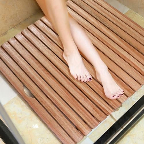 Aeovot Tapis de Bain Bois, Caillebotis Salle de Bain, Caillebotis Douche,Tapis de Salle de Bain, Tapis de Séchage Imperméable, Élégant et Facile à Nettoyer(A,80x110cm)