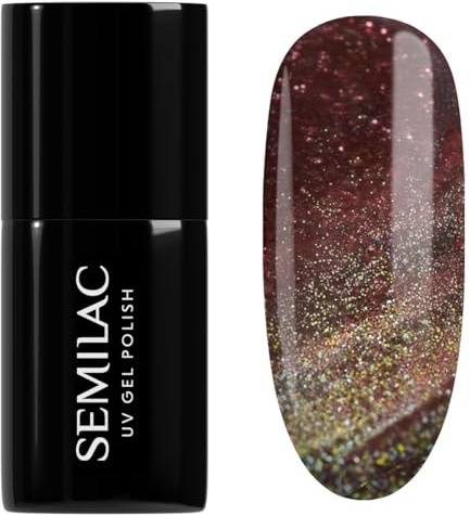 Semilac UV Nagellack 824 Digital Red 7 ml – Cat Eye Effekt, grüner-violetter Schimmer & holografischer Glanz – Galaxy Flash Kollektion