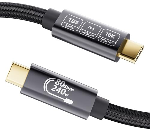 EUDOBEL 80Gbps Cavo USB C Thunderbolt 5 1 metro,Larghezza di banda unidirezionale fino a 120Gbps,Supporta 240W,Video 16K@30Hz 8K@60Hz,Profondità di colore 12-bit per Thunderbolt 4,USB 4,eGPU,Laptop