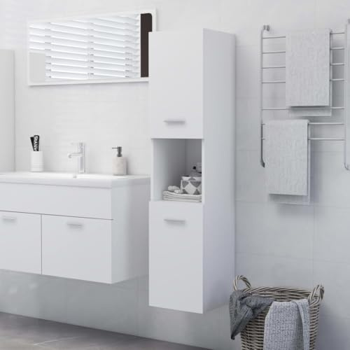 Homvdxl Badezimmer-Hängeschrank, 130 cm hoch, Aufbewahrungsschrank, Wandschrank mit Doppeltüren und offenem Regal, Möbel für Küche, Wohnzimmer, Weiß