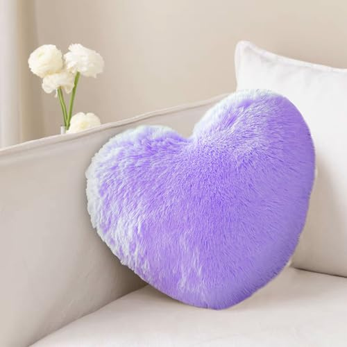Yunlaishaocer 46 x 36 cm Herzkissen, Kissen Aesthetic, Sofakissen, Kuschelkissen, Dekorativ für Kinder, Mädchen, Sofa, Schlafzimmer, Autos, Wohnzimmer, Freund Geschenk Kuscheliges Kissen (Lila)