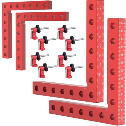 Confezione da 4 morsetti ad angolo retto di 90 gradi, 140 mm x 140 mm, quadrati di posizionamento, in lega di alluminio, lavorazione del legno, falegnameria, morsetti angolari per cornici, armadietti