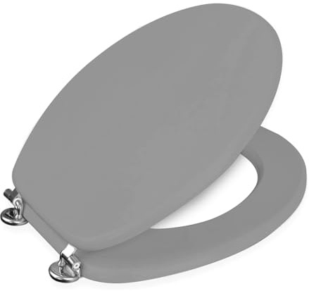 Showerdrape Oxford Grey Wooden Toilet Seat – Premium MDF WC Seat with Soft Close Hinges, Walnut Wood Effect Bathroom Toilet Lid, Easy Clean & Universal Fit