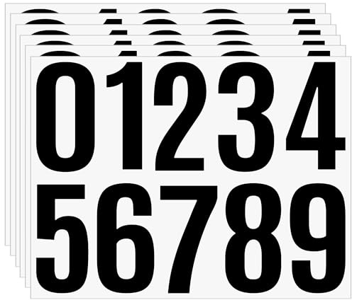 4 Inch Black Number Stickers 0-9, 6 Sheets Self Adhesive Vinyl Decals, Waterproof Durable Labels for Address Sign, Garage Door, Fence, Outdoor Labeling Numbers（Black）