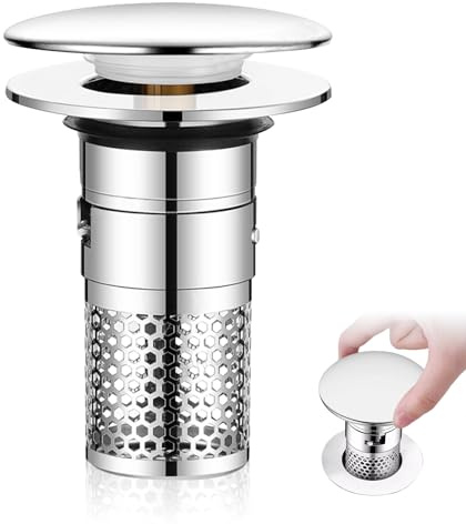 BEELUKY Tapón de Lavabo Universal Pop Up Tapon Lavabo Baño En Acero Inoxidable Tapón Colador con Colador De Pelo para 32-40mm Lavabo y Fregadero de Baño