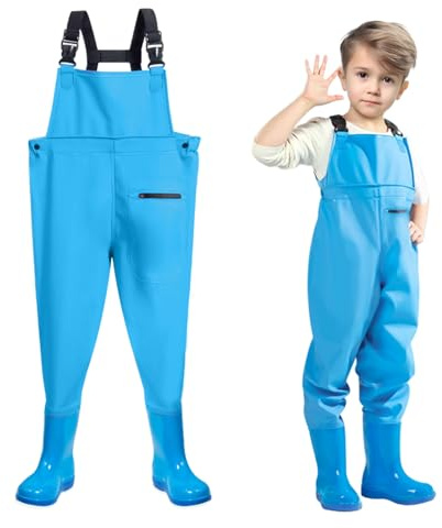 SooGree Chest Wader for Kids with Non-Slip Boots,Youth Fishing Hunting Waterproof Waiters with Pocket, Children Boys Girls Breathable Waders