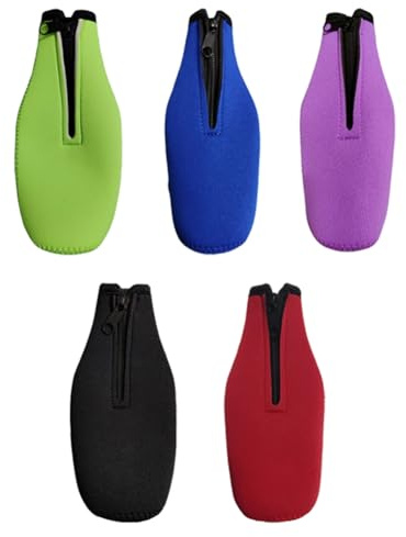 Jkjlorey Beer Bottle Insulator Sleeve Keep Drink Cold,Zip-Up Bottle Jackets,Beer Bottle Cooler Sleeves,Neoprene Cover,5pcs