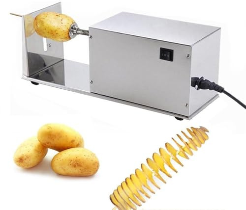 SgyGlyn Tagliapatate Elettrico in Acciaio Inox, Macchina per Patatine Tornado Commerciale, Lame di precisione da 1-2 mm, Taglio rapido in 10 Secondi, per l'avvio di attività di Street Food