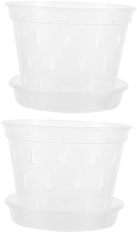 SHINEOFI Set 2 Vasi Trasparenti per Orchidee in Plastica con Sottovaso Vasi da Fiori Traspiranti per Vivaio e Giardinaggio Contenitori per Piante con Drenaggio e Controllo Radici