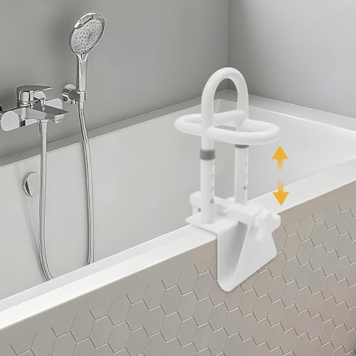 Aide à l'entrée de baignoire pour personnes âgées, poignée de baignoire sans perçage, triple poignée - Rail de sécurité jusqu'à 136 kg - Blanc