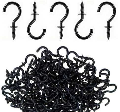 ALLWIN 1/2 Inch Small Screw Hooks, 120 Pcs Rust-Resistant Coated Steel Mini Twist-in Hooks for Hanging Plants, Lights, Ornaments, Jewelry – Indoor & Outdoor Use (Black)
