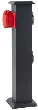 Garten Steckdosensäule aus Edelstahl für den Außenbereich, Schutzart IP44 mit 2 Steckdosen (230V/16A) und 1 CEE Steckdose (400V/16A/5-pin) Höhe 50cm, Anthrazit