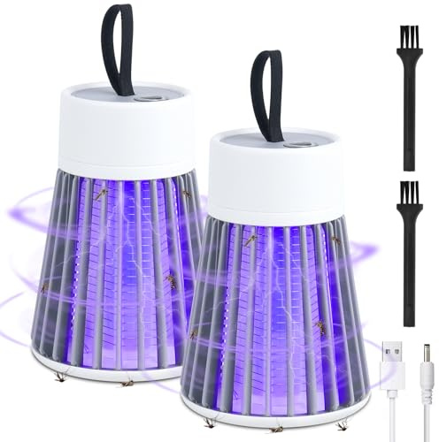 DAJASD 2pcs Lampe Anti Moustique, 2 en 1 Anti Moustique Electrique Exterieur Interieur, USB Rechargeable Appareil Ant Moustiqu 360°, Électrique Ant Moustiqu UV for Home Camping Picnic