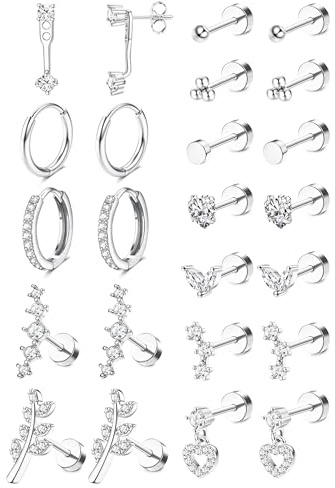 MILACOLATO 12 Paar Helix Piercings Chirurgenstahl Ohrringe Piercing Ohr | Ohrringe Gold Wasserfest Flatback Ohrstecker Hypoallergen Klein Huggie Creolen Knorpel Rook Tragus Conch Piercing Ohr Schmuck