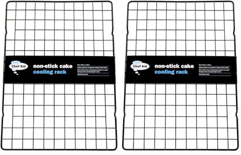 Chef Aid Antihaft Kuchen Abkühlgitter 25 x 35 cm mit Erhöhten Füßen für Kuchen Kekse und Herzhafte Snacks Spülmaschinengeeignet Geeignet für Mäßig Warme Ofentemperaturen Schwarz (Packung mit 2)