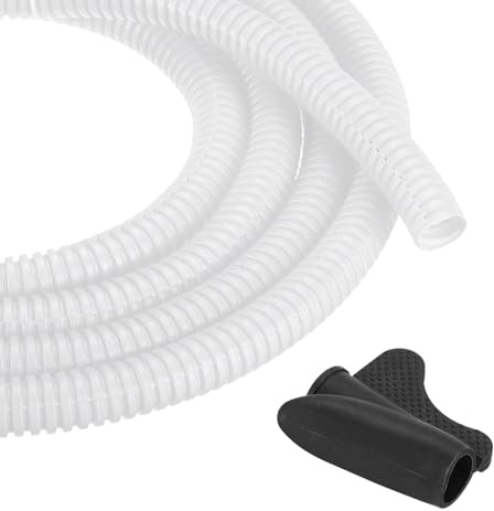 sourcing map 3/8 Inch 10ft Split Wire Loom Tubing, Flexible Cord Protectors with Installation Tool Cable Management Sleeve Conduits Cover for Office Home Electrical Automotive Wires, White