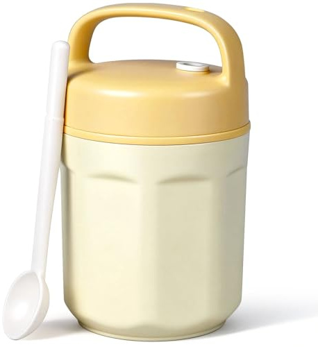 Purilit design Contenitore termico da 20 oz per cibo, ciotola termica con coperchio, per conservare porridge, zuppe, frutta, yogurt e pranzo (giallo)
