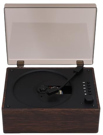 ASHATA Lettore CD vintage con cuffie, Bluetooth 5.1 doppio altoparlante retrò, lettore CD portatile wireless USB drive ingresso AUX con telecomando per casa auto (colore noce)