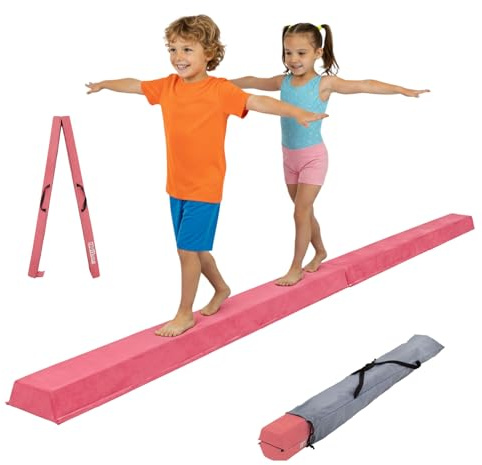 TRUTZHOLM Schwebebalken für Zuhause klappbar Balance Beam Länge 270 cm Tragkraft 100 kg Balancierbalken Gymnastikbalken Turnbalken faltbar Balance Turnen Gymnastik Fitness inkl. Tragetasche (pink)