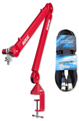 Rode PSA1+ Plus Tisch-Mikrofonarm Gelenkarm Rot mit keepdrum XLR Kabel