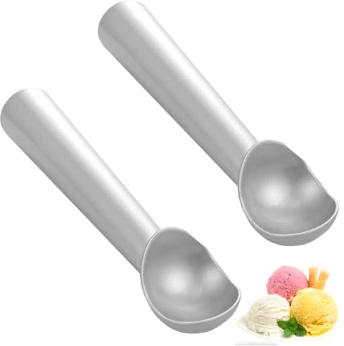 2PCS Ice Cream Scoop, Icecream Scoop, Professional Confortable Handle Ice Cream Scoops, Confortable Aluminum Ice Cream Spoons for Hard and Cookie Dough Mashed Potatoes Fruit (Silver)