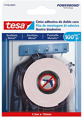 Tesa 77746-00001-00 Nastro per Fissaggio su Piastrelle e Metallo, Bianco