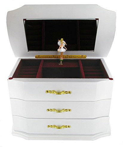 Große Schmuckschatulle / Schmuckschachtel / Schmuckkästchen mit Spieluhr aus Holz mit tanzender Ballerina, Spiegel, 18-Ton-Federspielwerk und Schubladen - Once upon a december - Anastasia