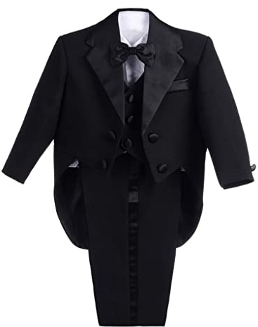 Lito Angels Bebisar Pojkar Smoking Formell Kostym Bröllop Pageboy Outfit, 5 Stycken Set (Blazer, Skjorta, Väst, Byxor, Fluga) Ålder 3 månader, Svart