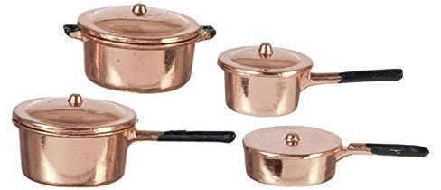 Melody Jane Puppenhaus Kupfer Kasserolle Pfanne Miniatur Set Küchenzubehör