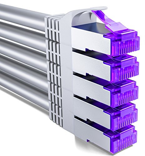 deleyCON 5x 1m CAT7 Câble Réseau - 10 Gigabit - RJ45 Câble de Raccordement Câble Ethernet (Cuivre, SFTP PiMF Blindage) LAN DSL Modem Routeur Panneau de Brassage CAT7 CAT6 CAT5 - Gris